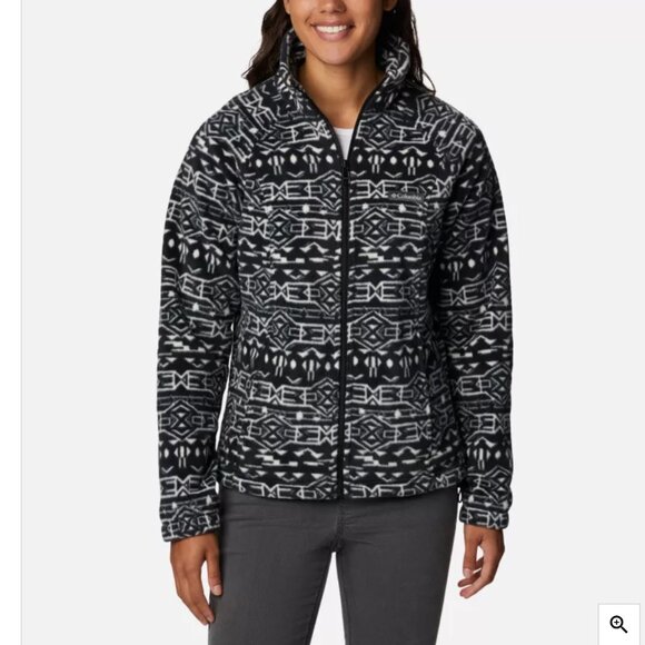 Columbia Fleece Benton Springs Black 80s Strip Full Zip Jacket Coat NWT - Picture 1 of 12